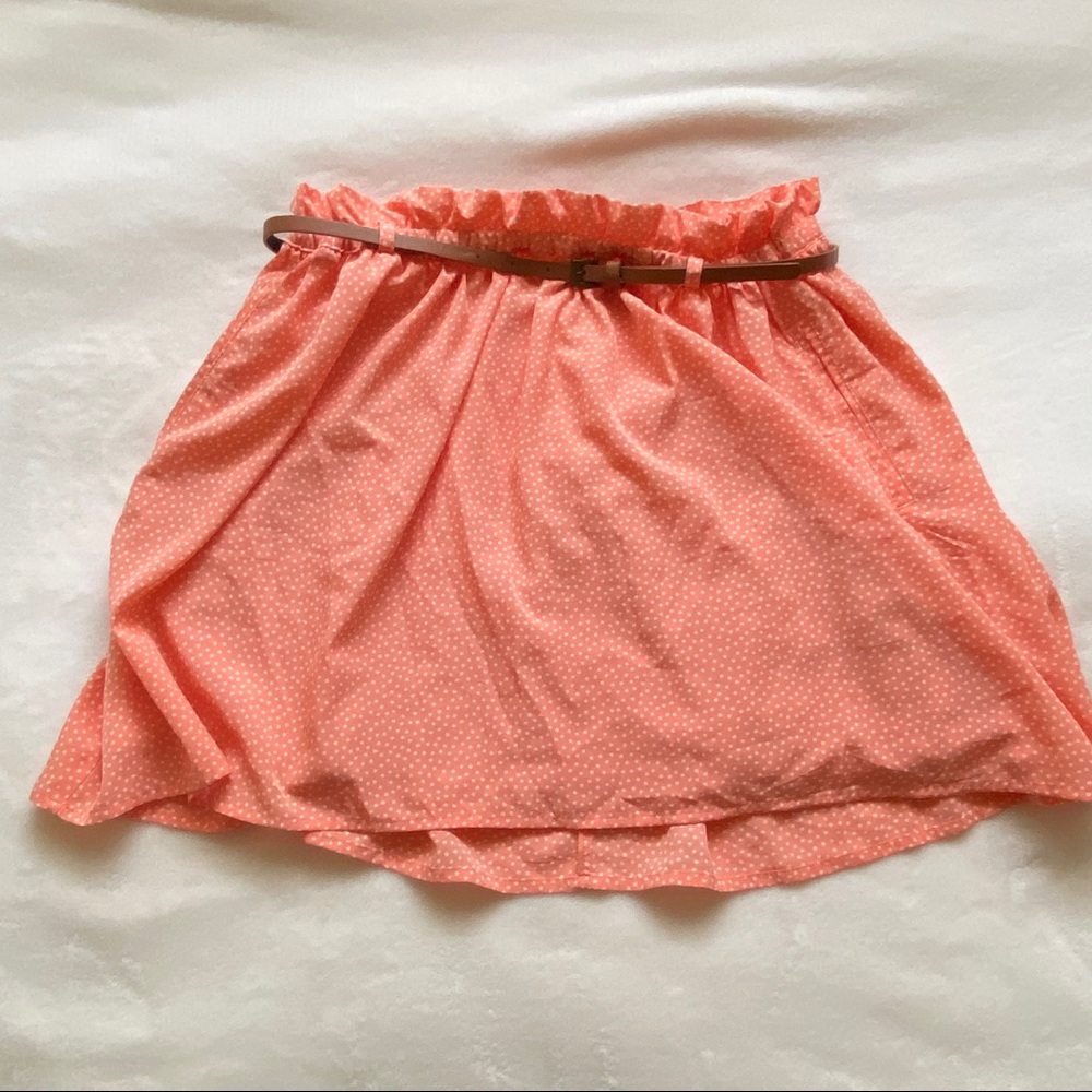 Orange polka dot skirt with belt and pockets